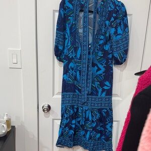 CELINA MOON Blue and Black Long Sleeve Dress